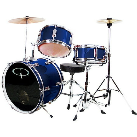 GP Percussion 3-Piece Complete Junior Drum Set, Metallic Midnight Blue