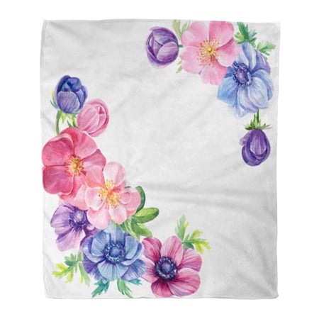 SIDONKU Throw Blanket Warm Cozy Print Flannel Pink Beautiful Dog Rose Bouquet of Anemones Flowers Watercolor Blossom Comfortable Soft for Bed Sofa and Couch 58x80 Inches