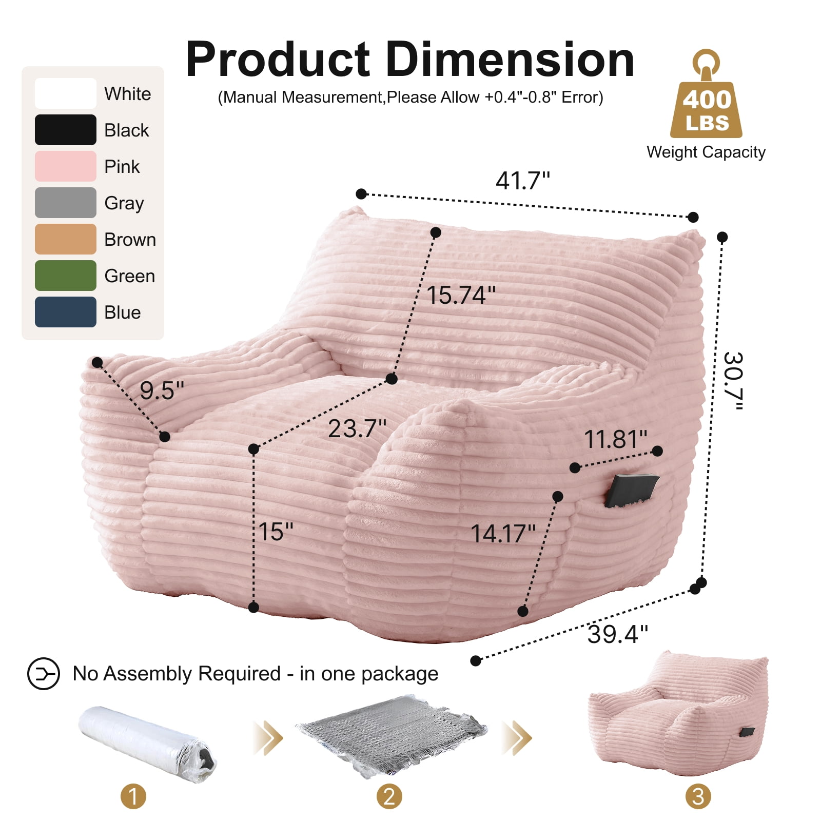 Bean Bag Chair for Adults, Oversized Comfy Beanbag Living Room Lazy Sofa for Bedroom & Dorm