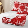 thumbnail image 4 of Castle Fairy Spooky Crowned Skull Twin Quilt Set,Boho Rose Bloom Twin Coverlet Set,Scarlet White, 4 of 7
