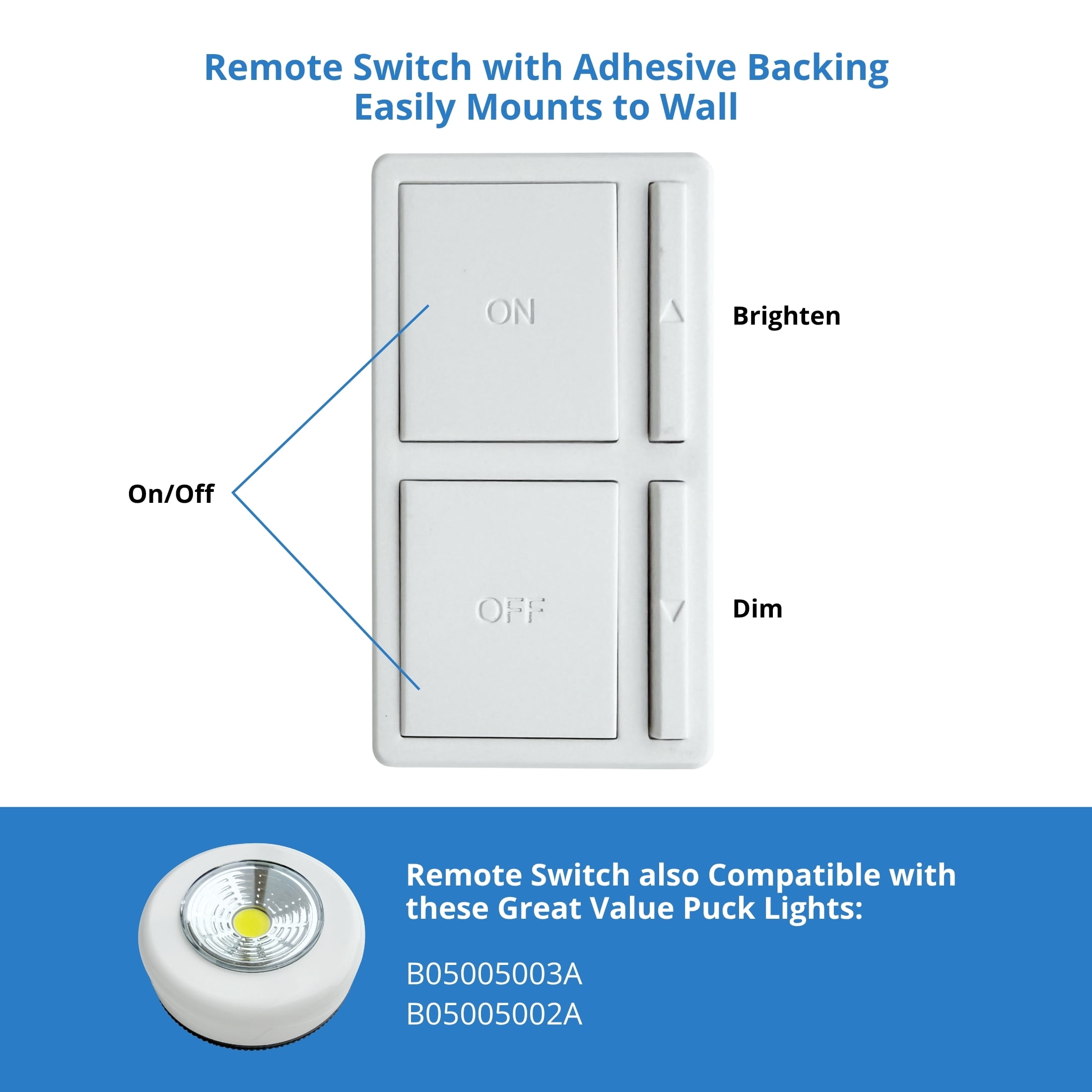 Great Value Wireless LED Puck Lights with Wall Switch, 2 Pack