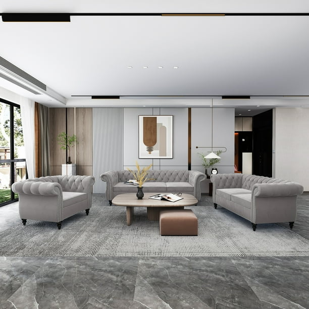 Yocwo Modern Living Room Set,3 Piece Sofa with Including Three Seat