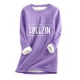thumbnail image 3 of Jinhomg Plus Size Cute Sweatshirt for Women Comfy Thick Fleece Letter Print Loungewear Tops Fall Plus Size Long Sleeve Crewneck Pullovers Purple XL, 3 of 6