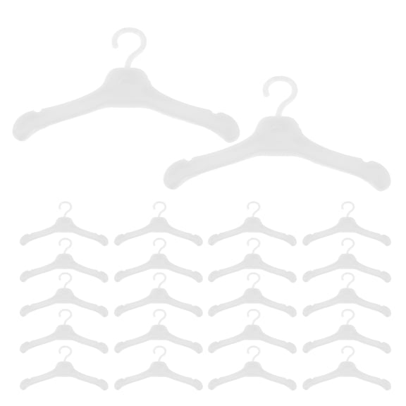 PTOOTP 50 Pcs White Plastic Doll Clothes Hangers for Dollhouse Mini Outfits Storage and Display Accessories