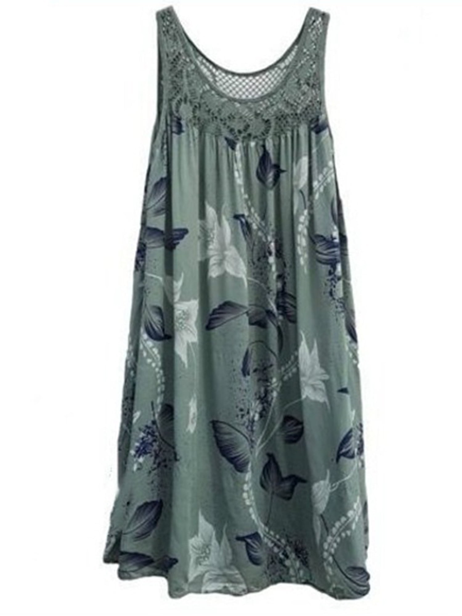 Toamen Womens Boho Dress Loose Summer Vintage 3D Floral Print Sleeveless Tank Short Mini Dress A-Line Sundress