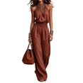 thumbnail image 6 of LEKODE Summer Jumpsuits for Women Cotton Linen Jumpsuits for Women Summer Spaghetti Strap Baggy Long Pants Rompers Sleeveless Jumpsuits Wide Leg Jumpsuit Casual Outfits for Women Brick Red S, 6 of 8