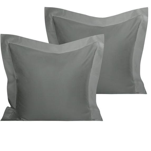 ORGANICTUNE 100% Organic Cotton Pillow Shams with 2" Flange, Super Soft and Silky, Wrinkle, Fade, Stain Resistant Sham, Gray, Euro, 26x26 inches, 2 Pack