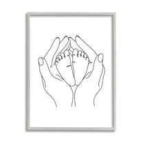 Stupell Industries Hands Holding Baby Feet Minimal Line Drawing Novelty Painting Gray Framed Art Print Wall Art, 16 x 20, Design by JJ Design House LLC