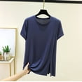 thumbnail image 2 of Hurxie Womens Oversized Tshirts Summer Casual Short Sleeve Crew Neck T Shirt Loose Fit Side Slit Tee Tops Blue,XL, 2 of 7