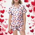 thumbnail image 2 of XAOFW Children's Outfits Sets Valentines Day Star And Heart Print Short Sleeve Lapel Top Shorts Two Piece Outfit Everyday Casual Set Outdoor Activities Stylish Cozy Clothing Sets, 2 of 5