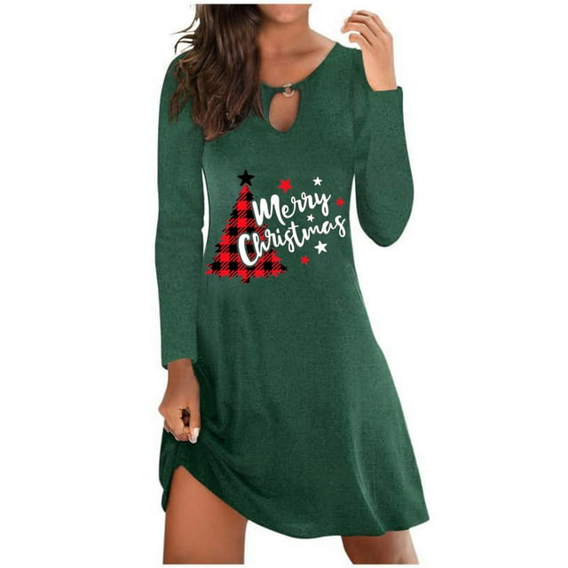 Pompotops Robe Chandail à Manches Longues à Col Rond Décontractée pour Femmes, Aguichant, avec Imprimé de Noël, en Solde