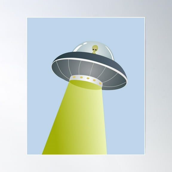 Cartoon Alien Drives A Flying Saucer Poster Wall Art, Modern Wall Decor For Living Room Bedroom, 12x18 UNFRAMED