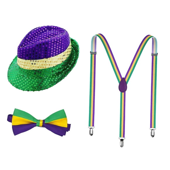 Bunblic Men's Suspender Sequin Cowboy Hat Cap Novelty Cowgirl Hat Mardi Gras Hat for Carnival Dress up Halloween Role Playing Common Suspender Tie