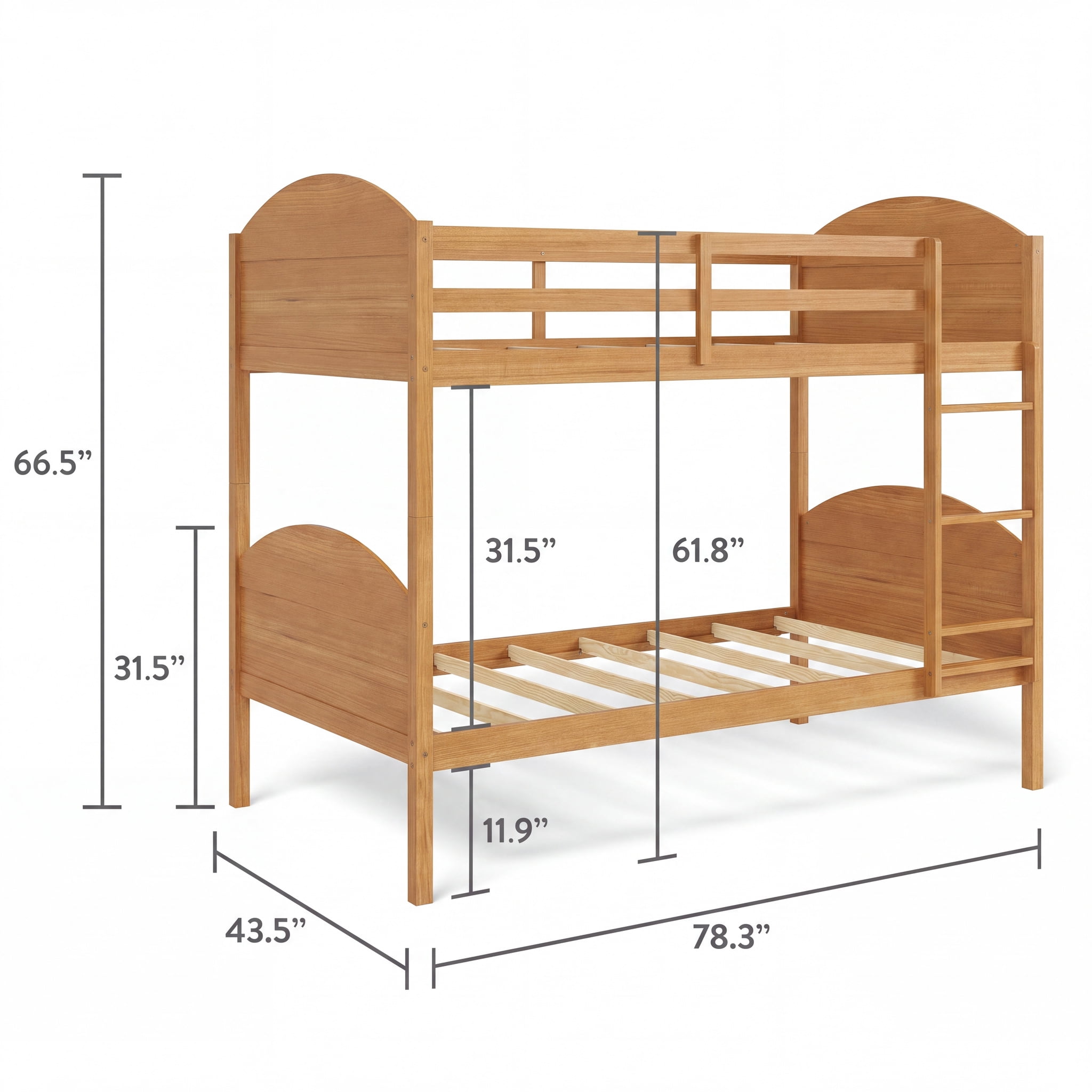 Mainstays Kids Twin-over-Twin Wood Bunk Bed, Natural Teak