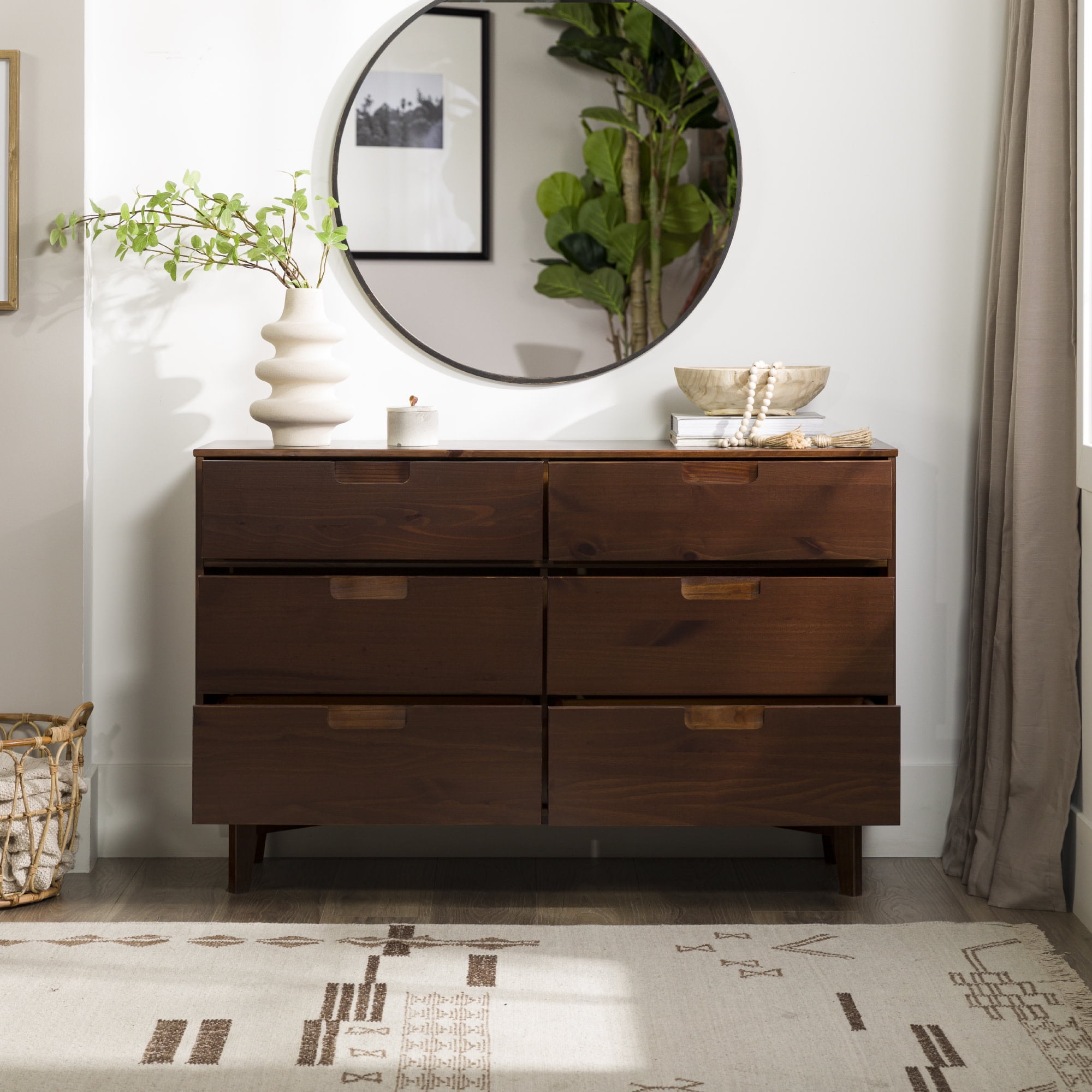 Walker Edison Sonoma 6-Drawer Solid Wood Dresser, Walnut