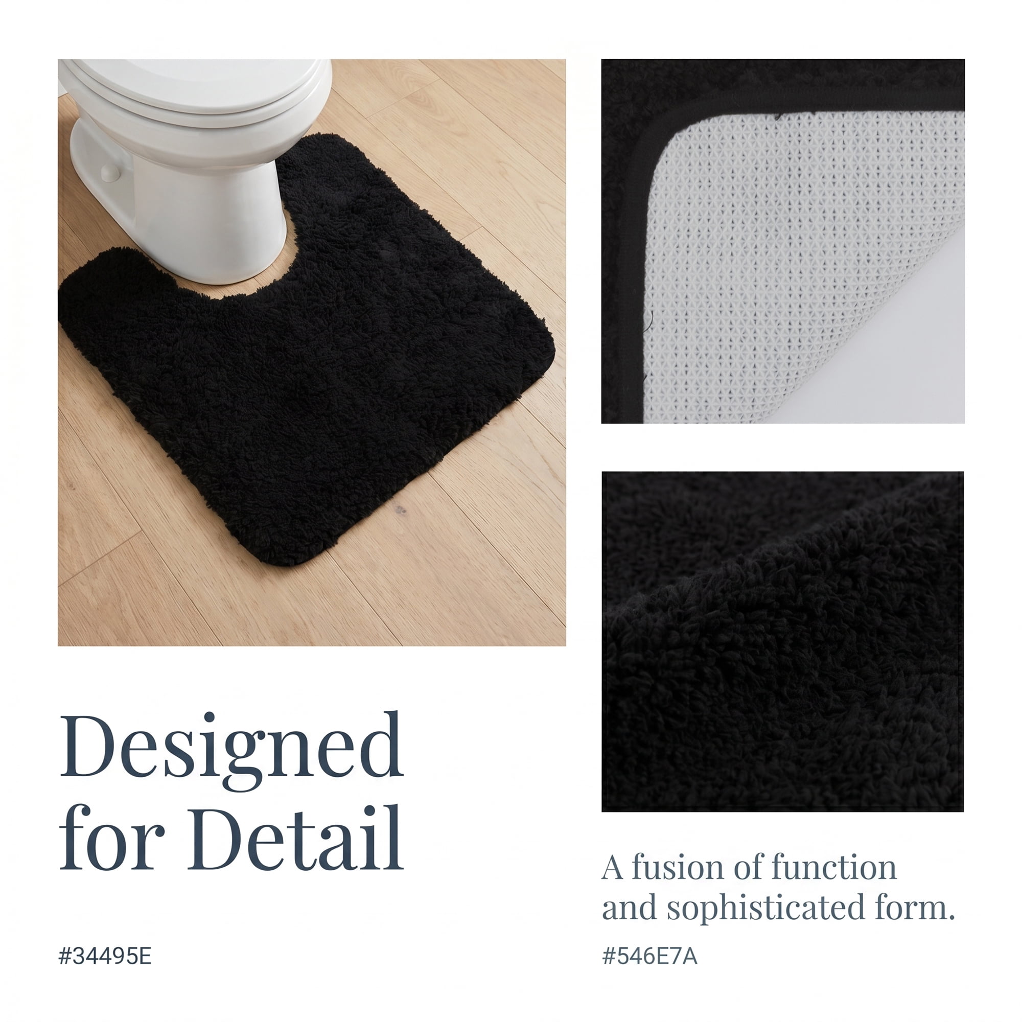 Unique Bargains U-Shaped Absorbent Non Slip Washable Plush Bath Mat Black 20" x 20"