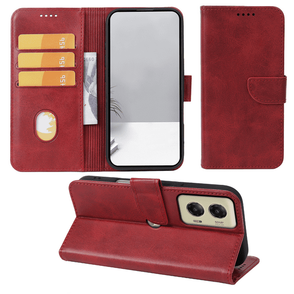 SELOZKE for Motorola Moto G Stylus 5G 2024 Red Full Coverage Wallet Case with Credit Card Holder,PU Leather Magnetic Protective Phone Case