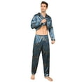 thumbnail image 4 of Aisomnus Men's Silk Pajama Set | Silk Satin | Long Sleeve Jacket and Pants | Button Pajama Set -XXL, 4 of 9