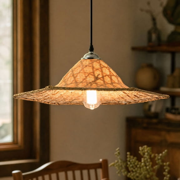 Boho Lamp Shade, Woven Rattan Lampshade Cover, 18 In Bamboo Light Cover, for Table Lamp Floor Lamp Living Room Bedroom, Home Decor