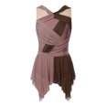thumbnail image 3 of SiiRoh Womens Rhinestone Lyrical Dance Dress Color Block Mesh Ruched Twisted Knot Irregular Hem Sleeveless Leotard Dress Brown L, 3 of 7
