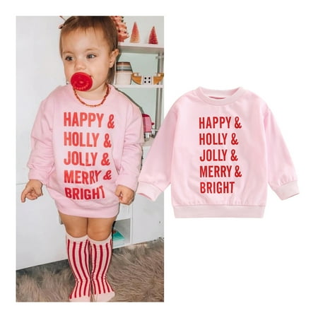 

Toddler Baby Boys Girls Christmas Sweatshirt Clothes Funny Letter Print Sweatshirt Winter Xmas Child Warm Outfit Tops