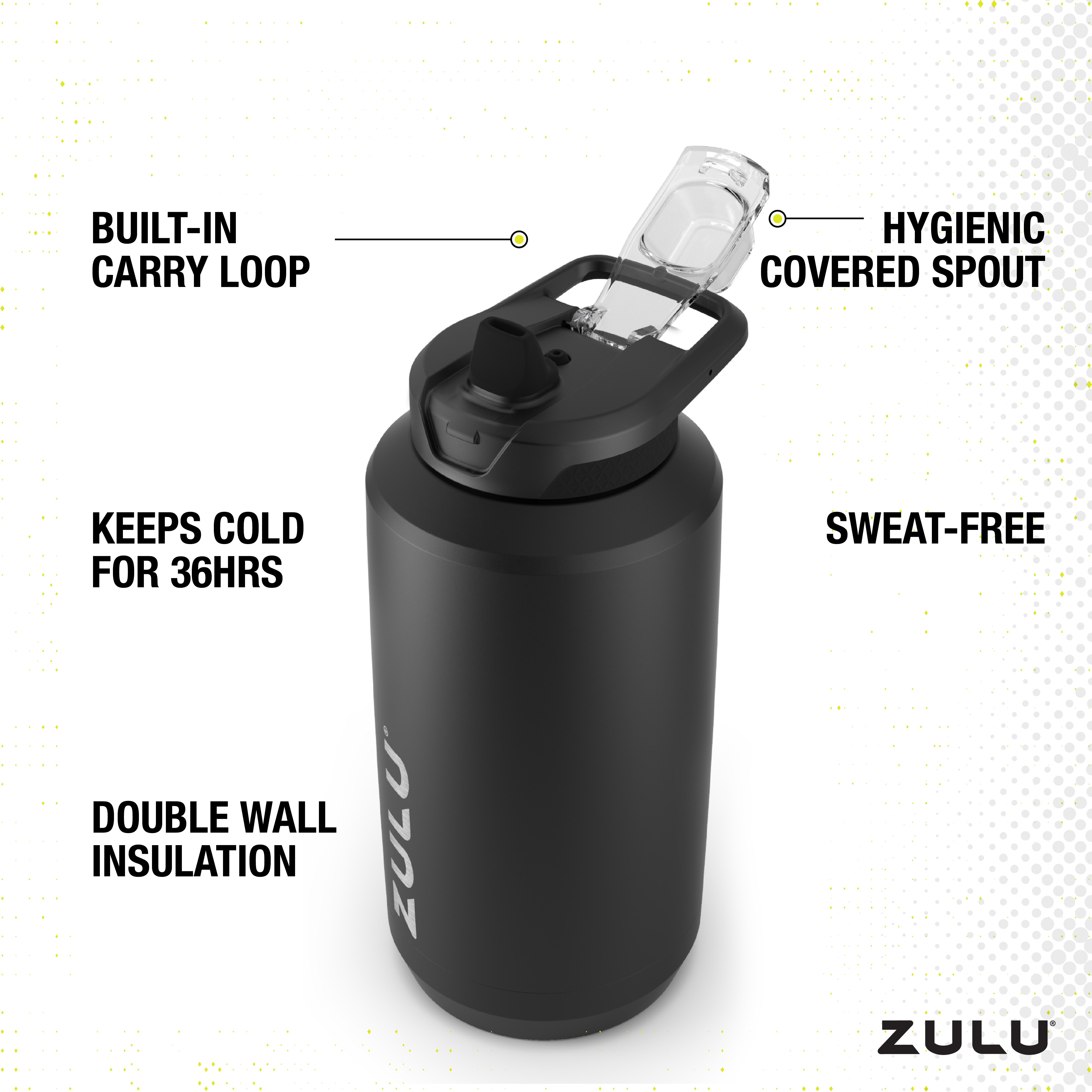 Zulu Goals 64oz Stainless Steel Water Bottle, Black photo 6