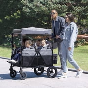 Jeep Wrangler Deluxe 4 Seater Stroller Wagon by Delta Children - Premium Quad Stroller Wagon for 4 Kids with Convertible Seats, Adjustable Push/Pull Handles, Removable Canopy & Flat Fold, Grey