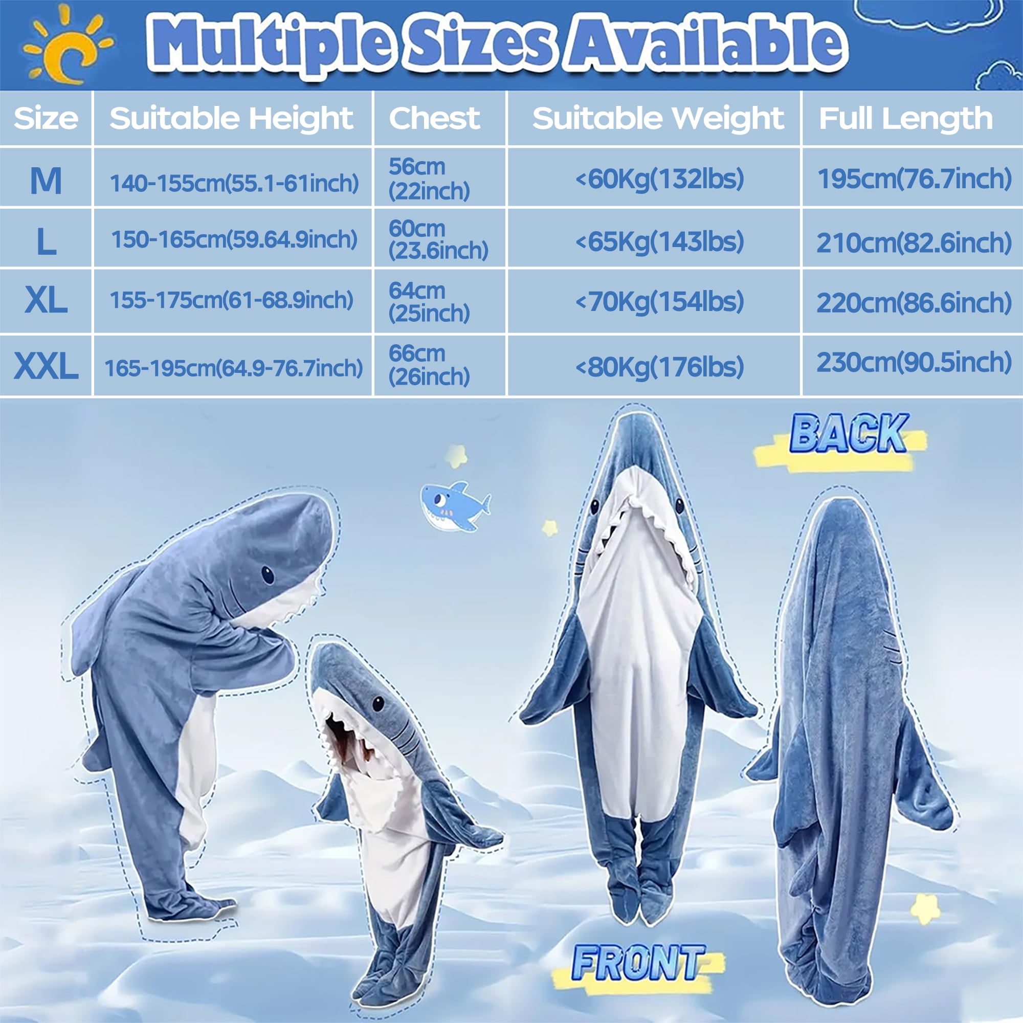Shark Blanket Adult Boys Girls, Shark Onesie Hoodie Wearable hark Sleeping Bag, Soft Cozy Onesie Costume Gift