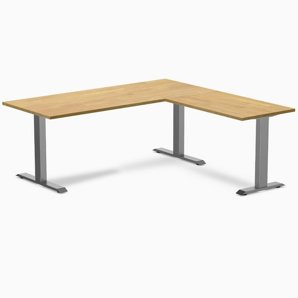 Desky Zero Rubberwood L-Shape Office Desk - Light Oak / 72 x 30 x 70 x 24 inches / Space Grey