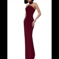 thumbnail image 3 of Vestidos Largos Formales Elegantes para Mujer, con Cuello Alto, Sin Mangas, Abertura en la Espalda, para Fiestas, Cócteles y Bodas Vino Tinto L, 3 of 10