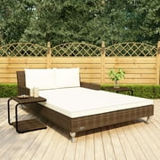 vidaXL 2-Person Patio Sun Bed with Cushions Poly Rattan Brown
