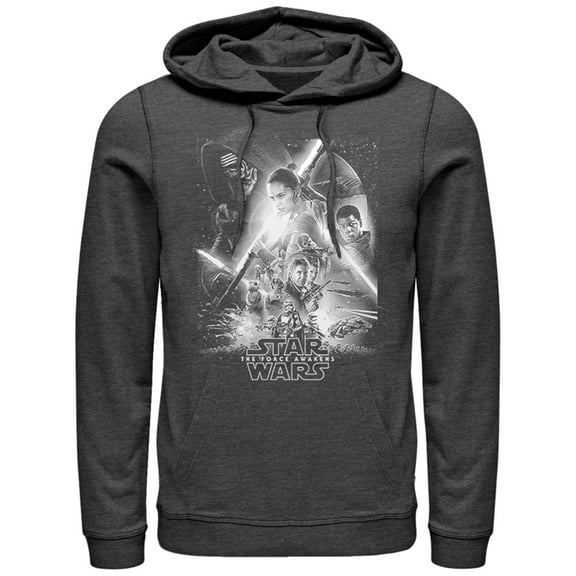Men's Star Wars The Force Awakens Poster Pull Over Hoodie Charcoal Heather Small