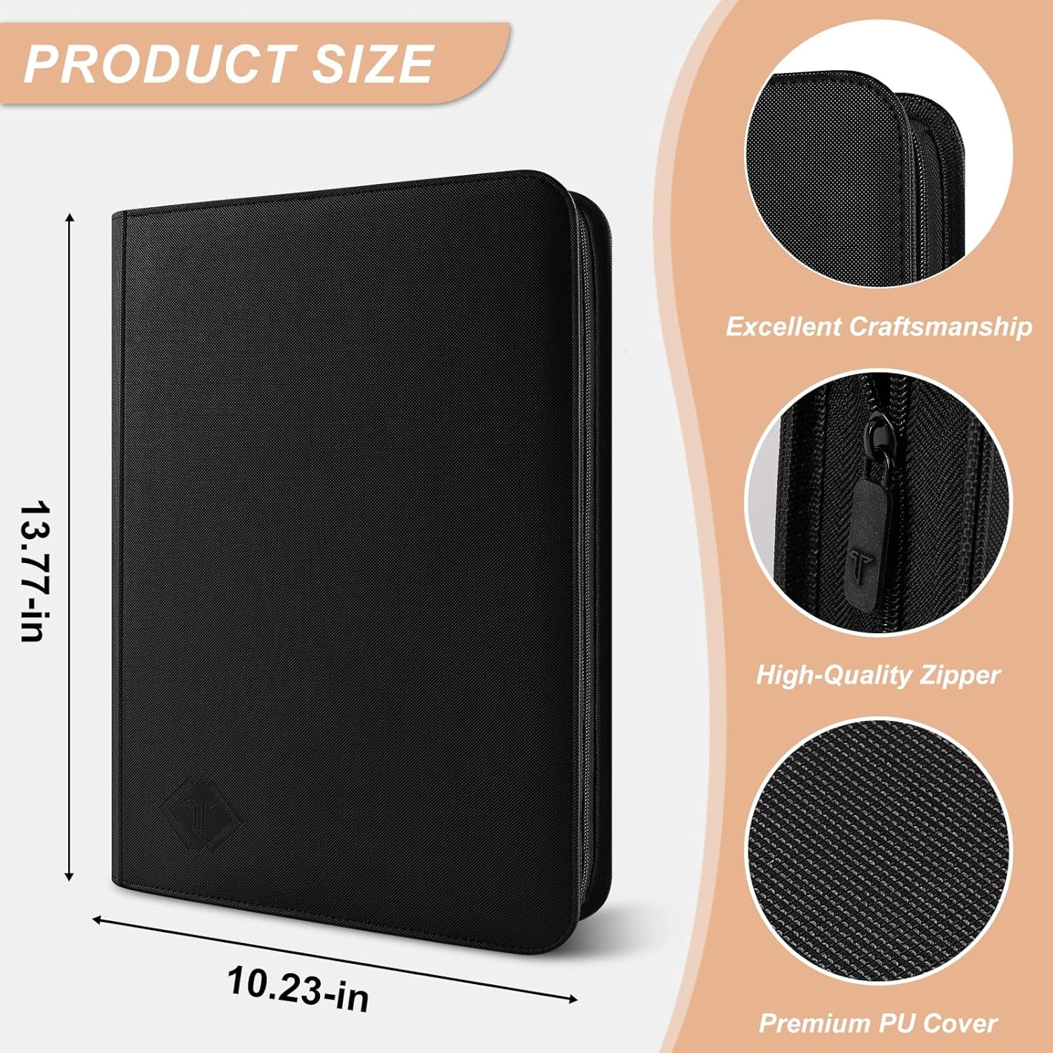 Zip MTG Card Binder with 432 Side Loading Pocket - fits TCG Baseball Football Sports Cards - Easy to Insert Collection Binder - Black