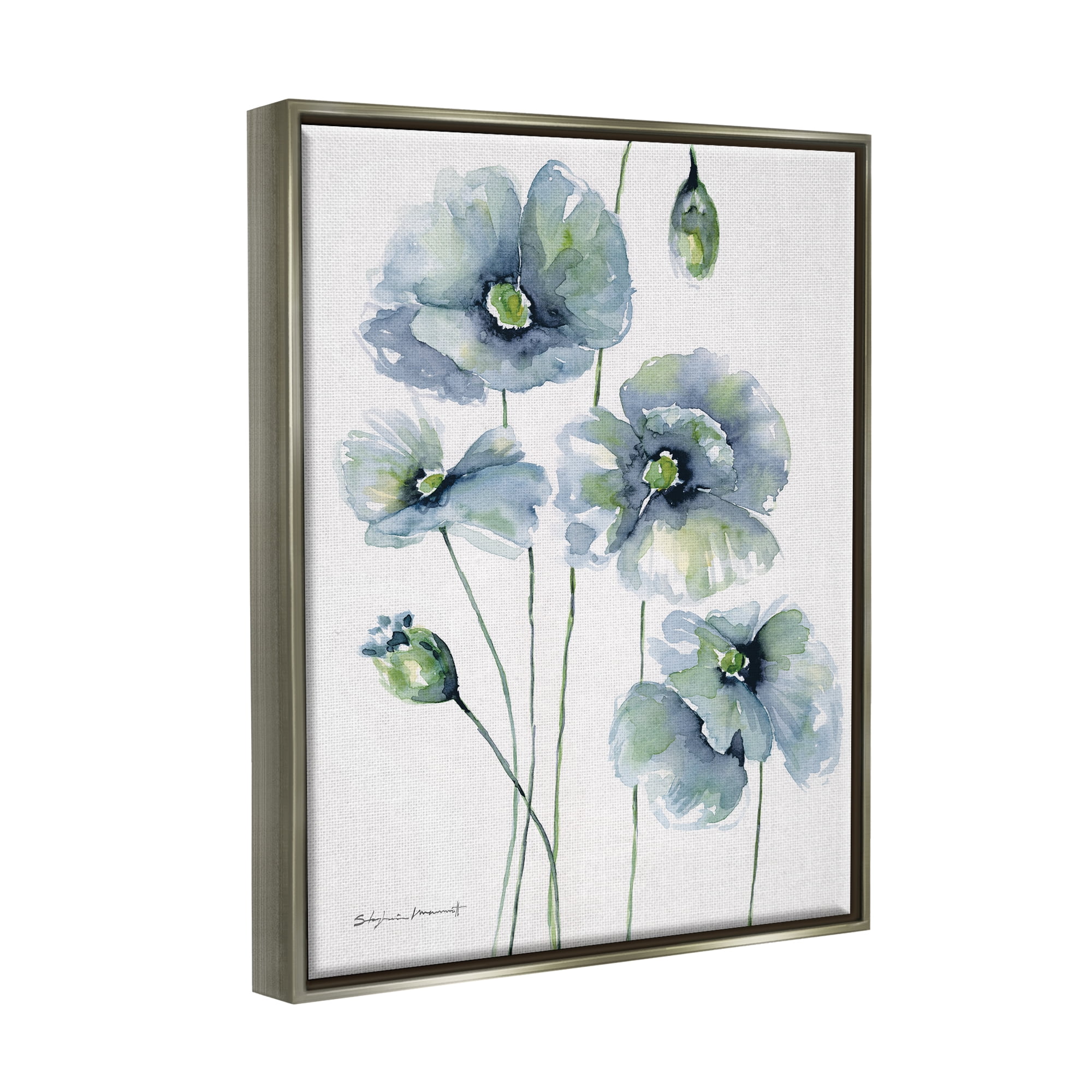 Stupell Modern Blue Layered Flower Buds Botanical & Floral Painting Gray Floater Framed Art Print Wall Art