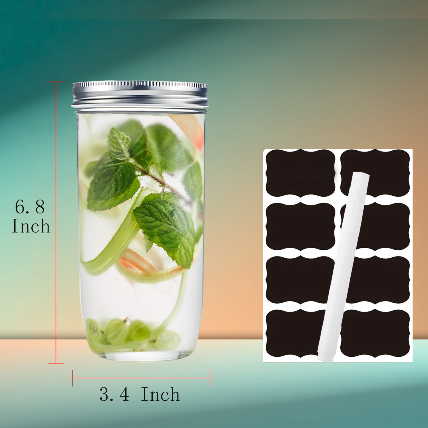 24 oz Tall Mason Jars,6 Pack 24oz Mason Jar with lids Wide Mouth,Tall Canning Jars for Pickling,Fermenting