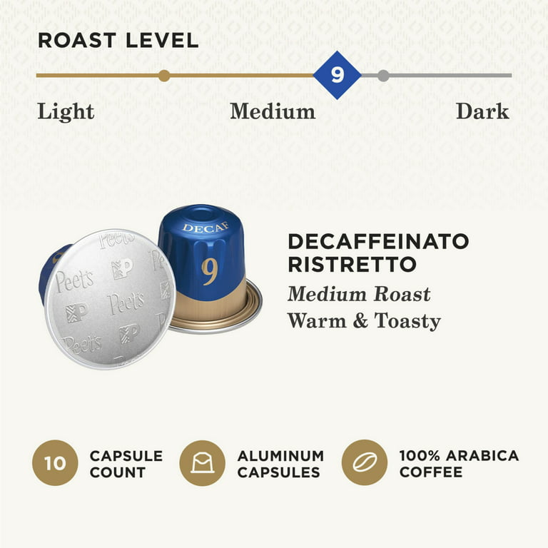 Peet's Coffee Espresso Capsules, Decaf Ristretto Intensity 9 (10 Count)  Compatible with Nespresso Original Machines 