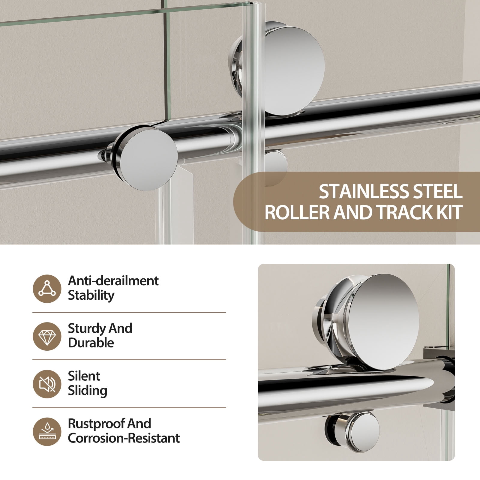 MAYEERTY Frameless Single Sliding Bathtub Door, Chrome, 5/16" Tempered Glass with Explosion-Proof Film, Waterproof & Reversible Installation