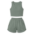 thumbnail image 7 of Women's Summer Two Piece Lounge Set Sleeveless Crop Tank Top with Side Split Shorts Cutout Detail Casual Green, 7 of 7