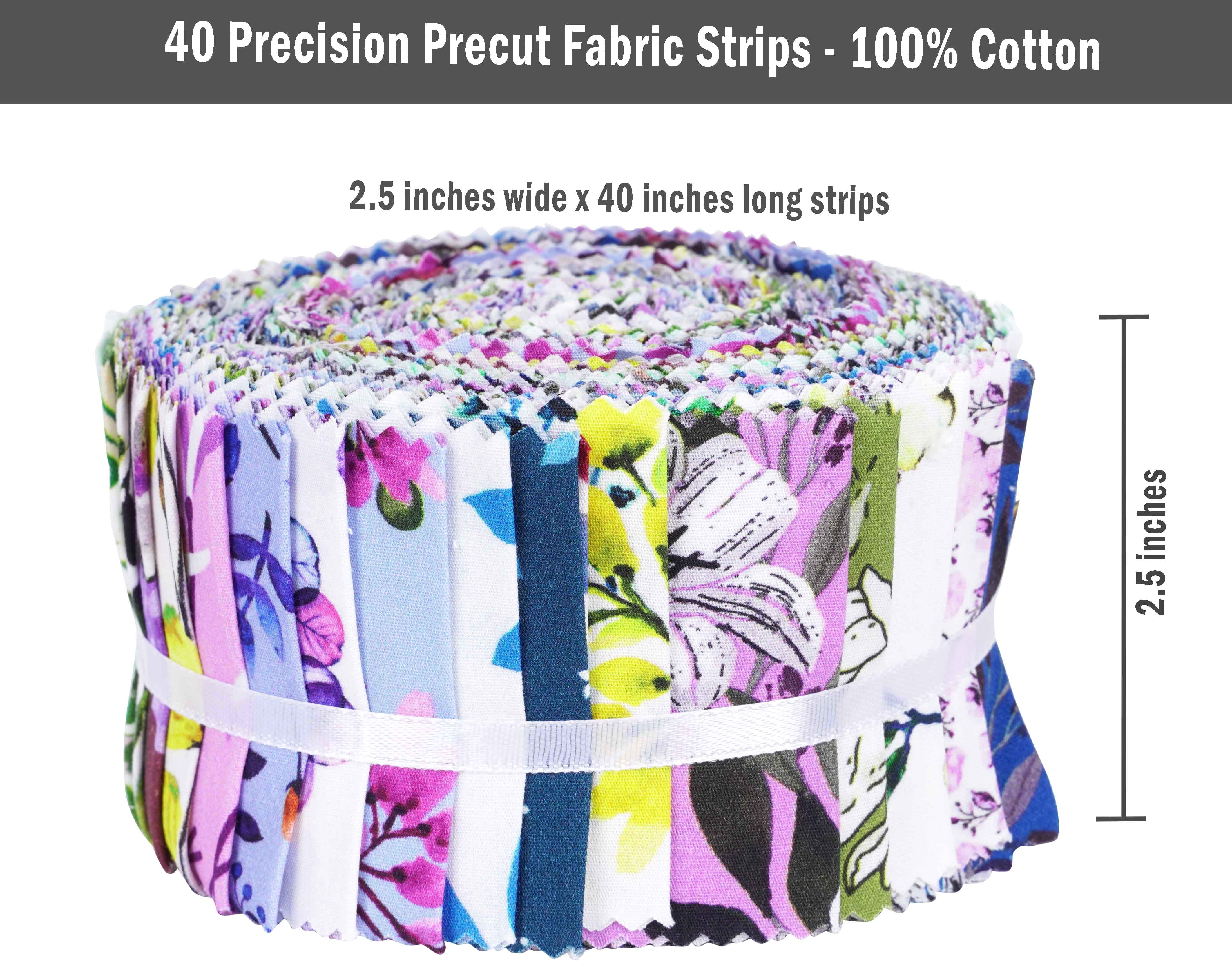 Soimoi 40Pcs Florals Print Cotton Precut Fabrics For Quilting Craft Strips 2.5 inches Jelly Roll - Pastel Mint