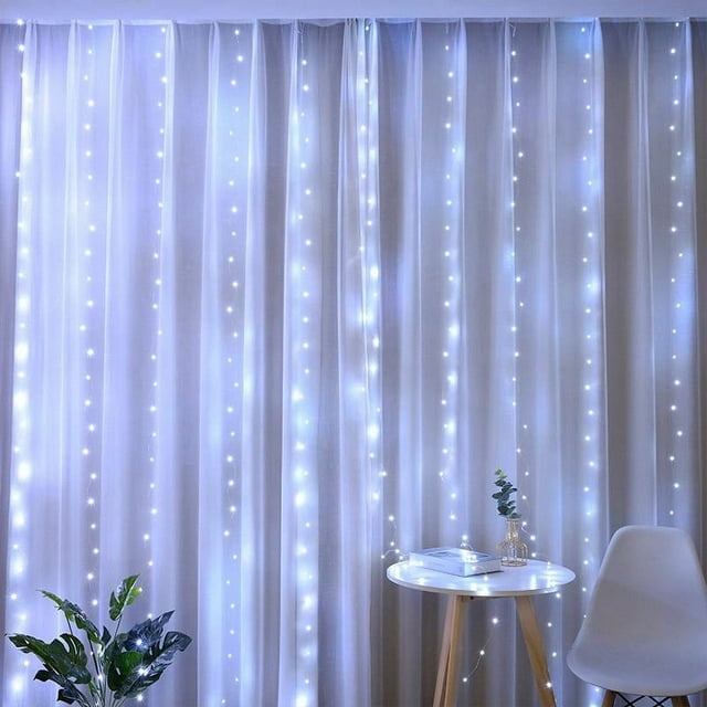 1pc Curtain Lights, 300 LED Curtain Fairy Lights With Remote, 8 Modes 9.8 × 9.8 Ft Curtain String Lights, Waterproof, USB Plug In, Copper Wire Lights For Bedroom Window Chrismas Wedding Party