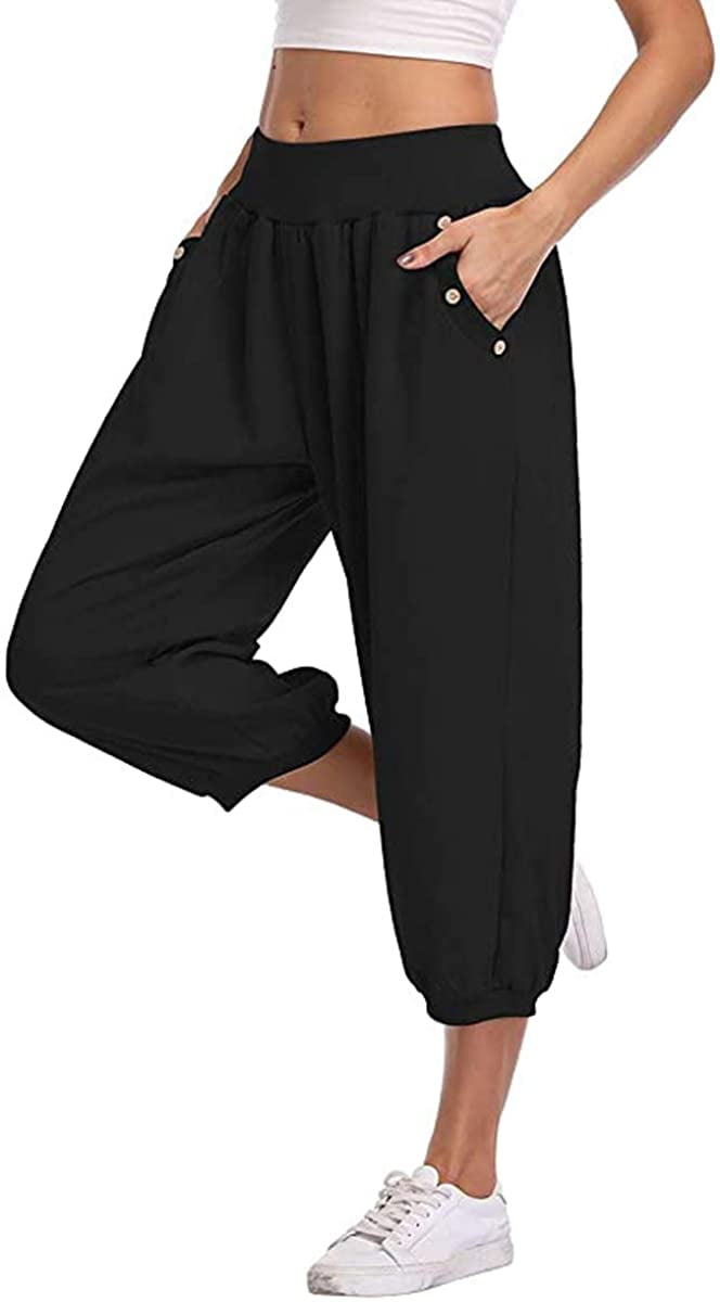 Dilgul - Dilgul Women's Harem pants Loose Fit Capri Pants Jogger Workout Yoga Pants with Pockets
