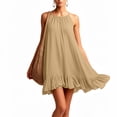 thumbnail image 6 of FRSASU Sundresses for Women Spaghetti Strap Ruffle Hem Short Flowy Casual Summer Beach Vacation Dresses Khaki, 6 of 9