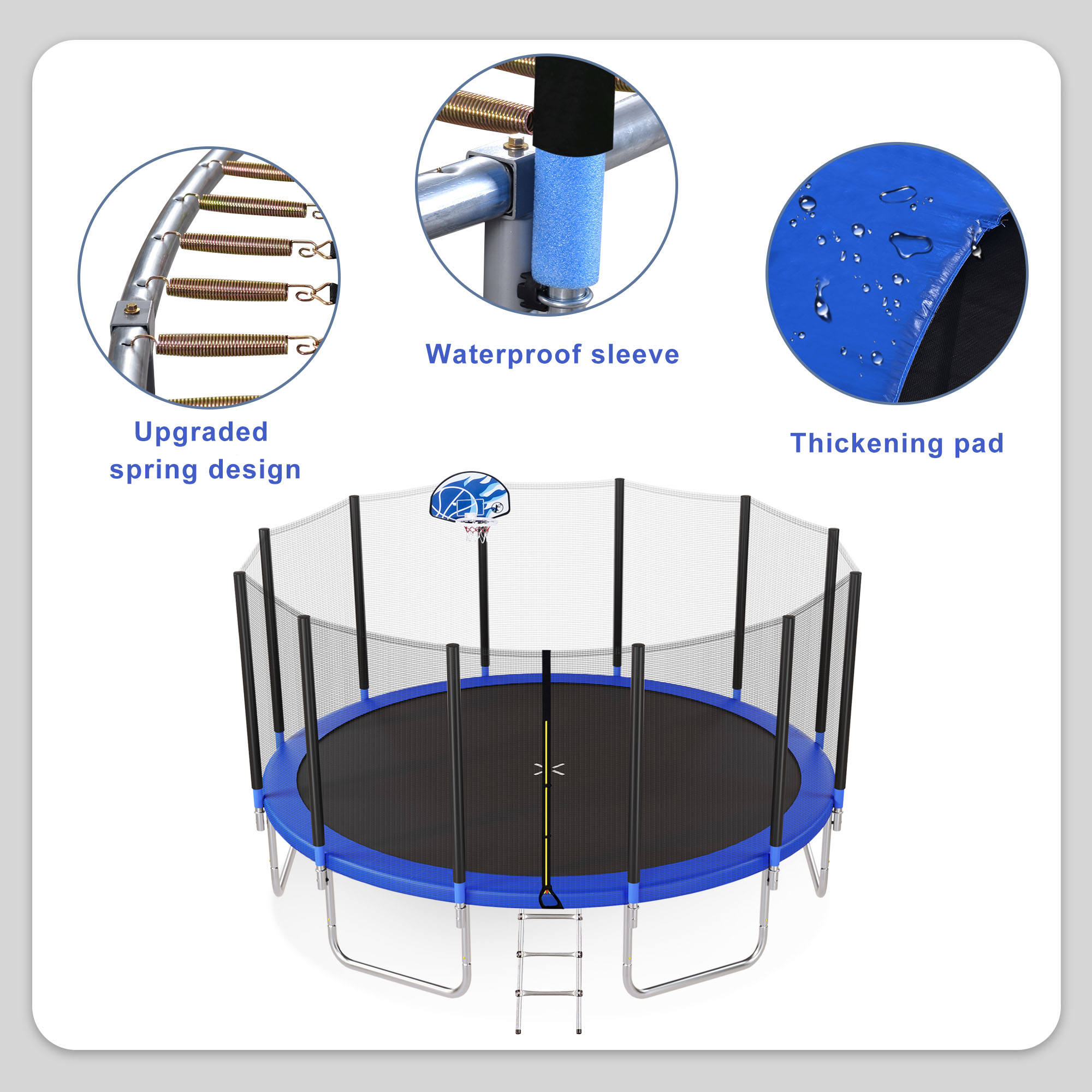 EUROCO 1600LB 16FT Trampoline for Adults and Kids,  Trampoline with Enclosure ,Ladder,Basketball Hoop,Heavy Duty Recreational Trampoline Capacity for 9-10 Kids - image 2 of 9