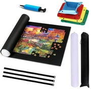JARENGO Large Felt Portable Puzzle Mat, Keeper up to 1500 Pieces 4 Puzzle Sorting Trays and Roll up Travel Camping Storage Bag for Kids Family, 46” x 26”