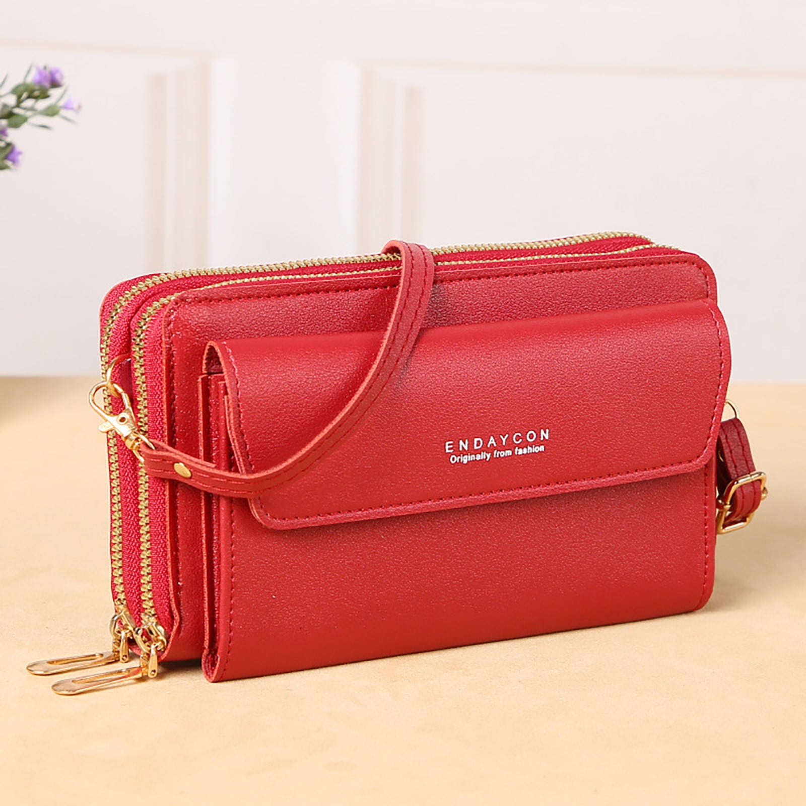 Mepaouo Small Crossbody Bag for Women Trendy Cell Phone Phone Wallet Purse with Double Zippers(Red)