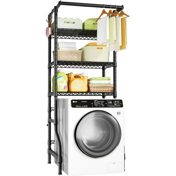 U11 Mini Over Washer and Dryer Shelves, 3 Tiers Laundry Room Storage and Organizer Standing Shelf, Metal Freestanding Clothes Drying Rack, 28.3”W x 19.7”D x 77.6”H, Black
