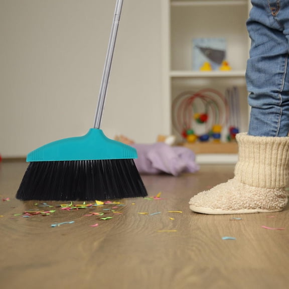 FONDOTIN Patio Broom with Soft Bristles and Handle for Outdoor Cleaning, Sweeping Decks, Patios, Driveways, and Garage Floors
