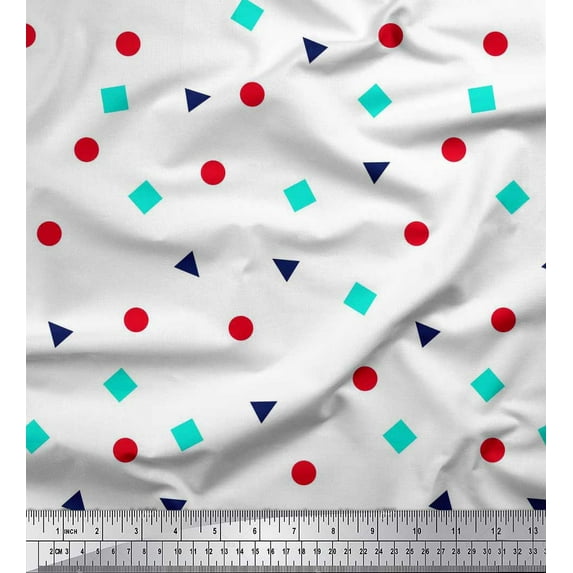 Soimoi Cotton Voile Fabric Square,Dot & Triangle Geometric Print Fabric by The Yard 56 Inch Wide