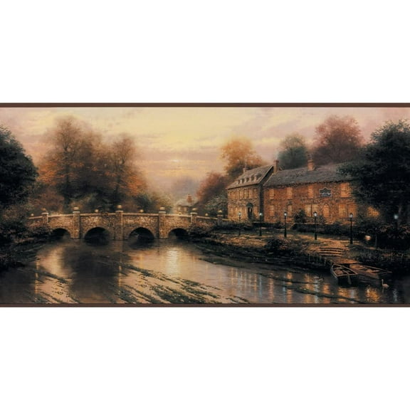 879356 Thomas Kinkade Lamplight Inn Bridge Wallpaper Border 30882210