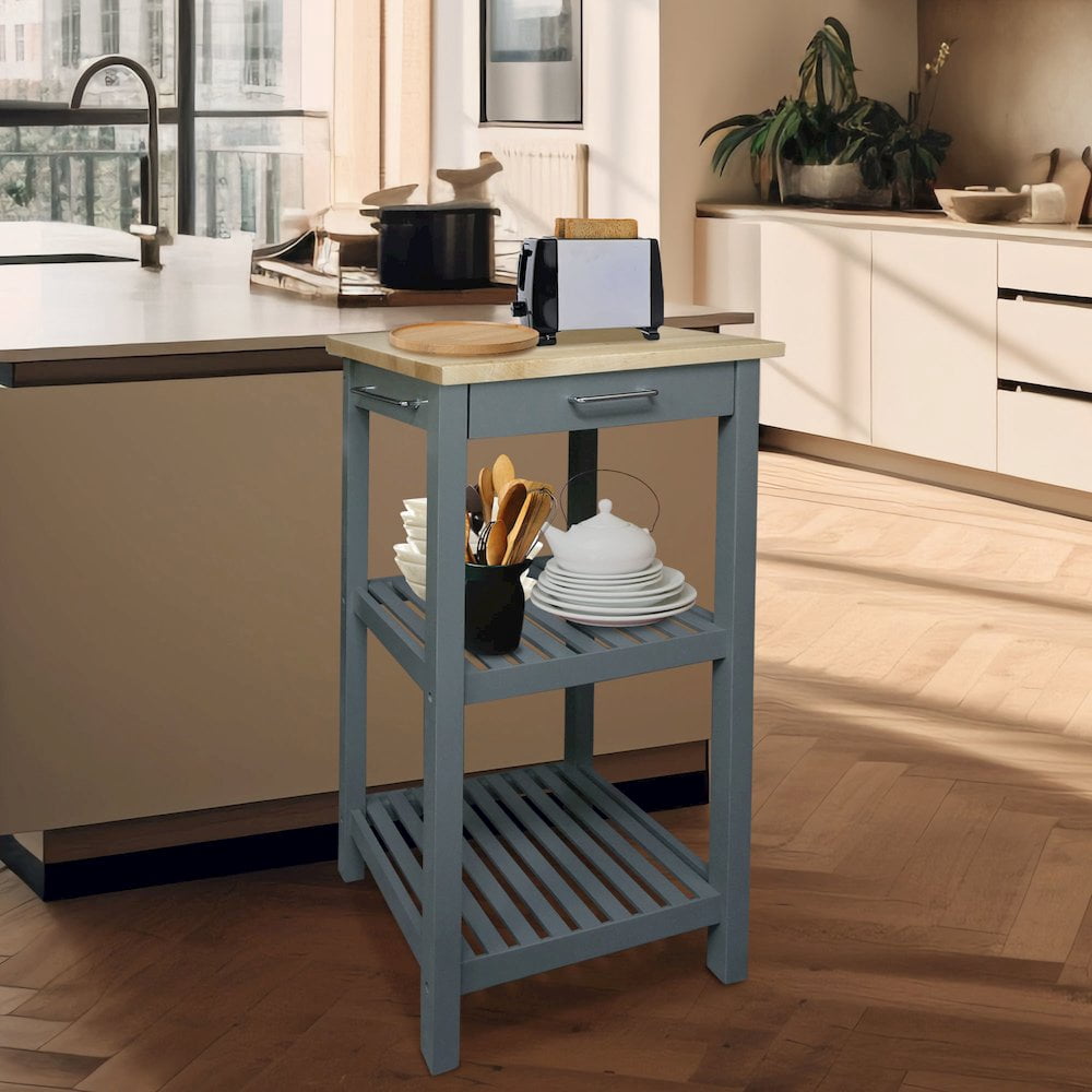 Casual Home Sunrise Kitchen Island with Solid Wood Top - Slate Gray